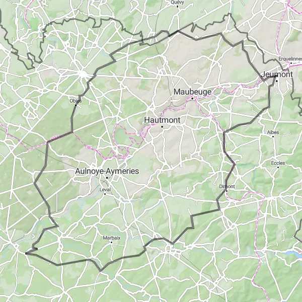 Map miniature of "The Northern Adventure" cycling inspiration in Nord-Pas de Calais, France. Generated by Tarmacs.app cycling route planner