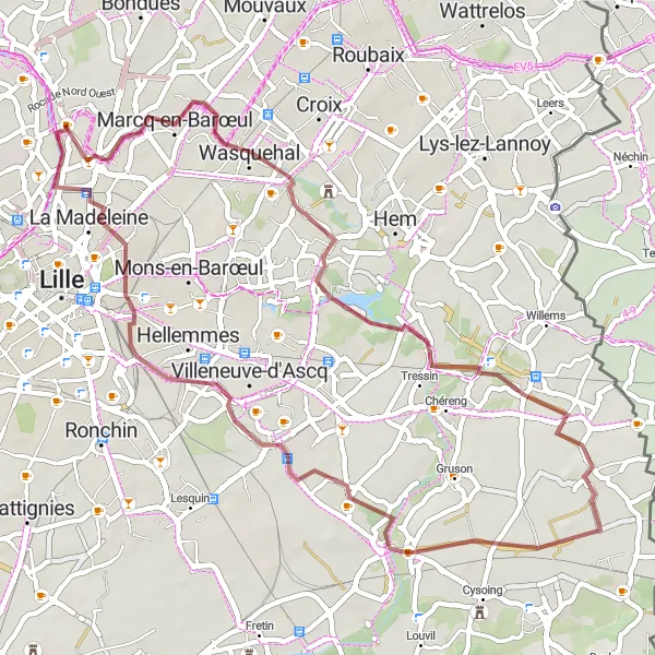 Miniature de la carte de l'inspiration cycliste "Boucles autour de Marquette-lez-Lille" dans la Nord-Pas de Calais, France. Générée par le planificateur d'itinéraire cycliste Tarmacs.app