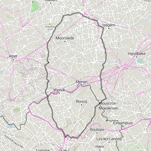 Miniature de la carte de l'inspiration cycliste "La Route des Cygnes" dans la Nord-Pas de Calais, France. Générée par le planificateur d'itinéraire cycliste Tarmacs.app
