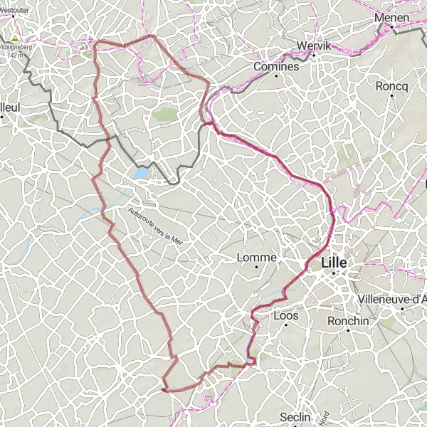 Miniature de la carte de l'inspiration cycliste "Circuit charmant à travers la campagne" dans la Nord-Pas de Calais, France. Générée par le planificateur d'itinéraire cycliste Tarmacs.app
