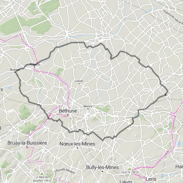 Miniature de la carte de l'inspiration cycliste "Parcours pittoresque à travers les villages" dans la Nord-Pas de Calais, France. Générée par le planificateur d'itinéraire cycliste Tarmacs.app