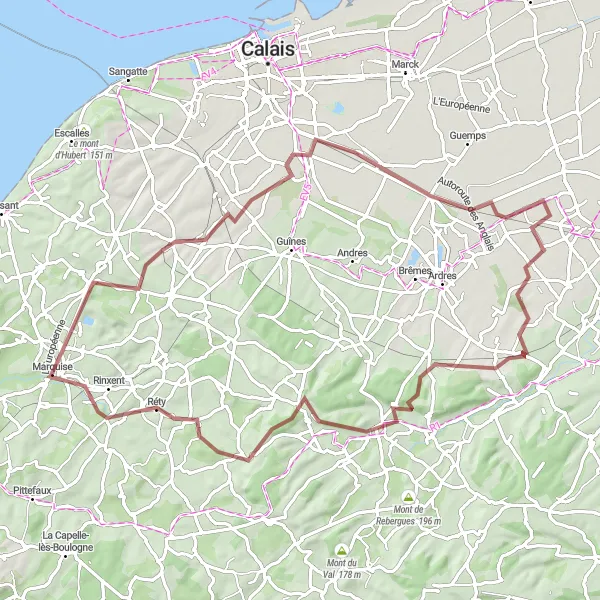 Map miniature of "The Hames-Boucres Loop" cycling inspiration in Nord-Pas de Calais, France. Generated by Tarmacs.app cycling route planner