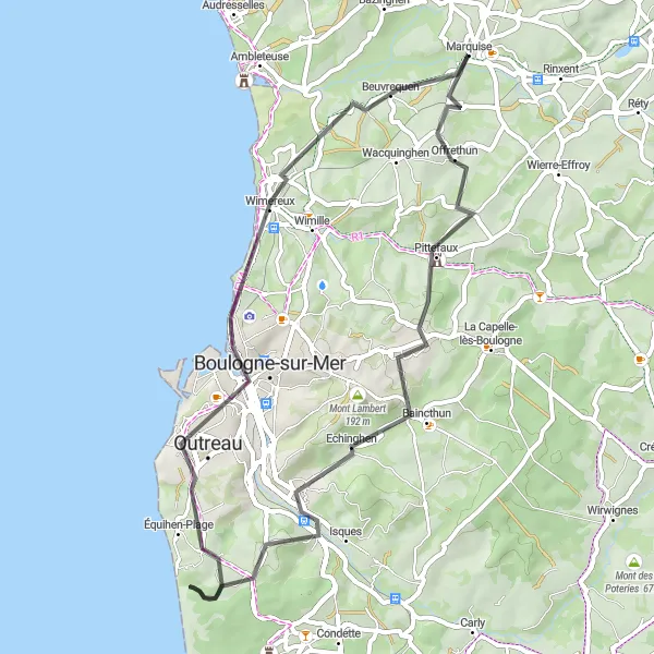 Map miniature of "Scenic Countryside Ride" cycling inspiration in Nord-Pas de Calais, France. Generated by Tarmacs.app cycling route planner