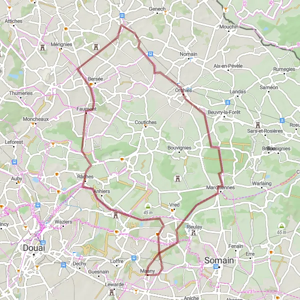 Miniature de la carte de l'inspiration cycliste "Les chemins de traverse" dans la Nord-Pas de Calais, France. Générée par le planificateur d'itinéraire cycliste Tarmacs.app