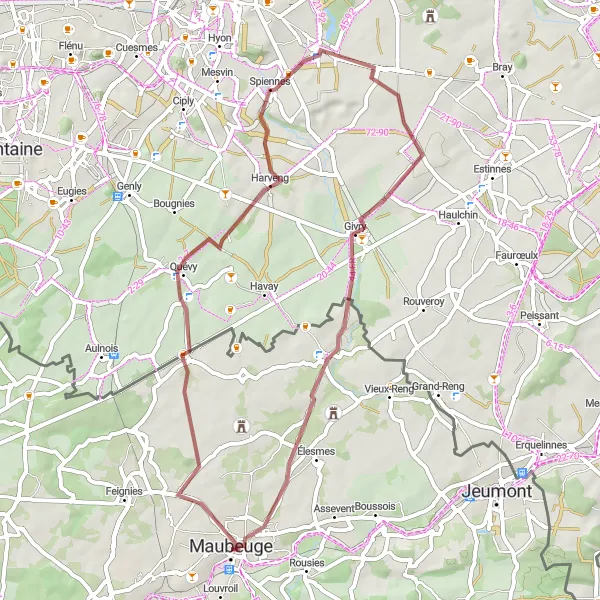 Map miniature of "The Gravel Adventure" cycling inspiration in Nord-Pas de Calais, France. Generated by Tarmacs.app cycling route planner