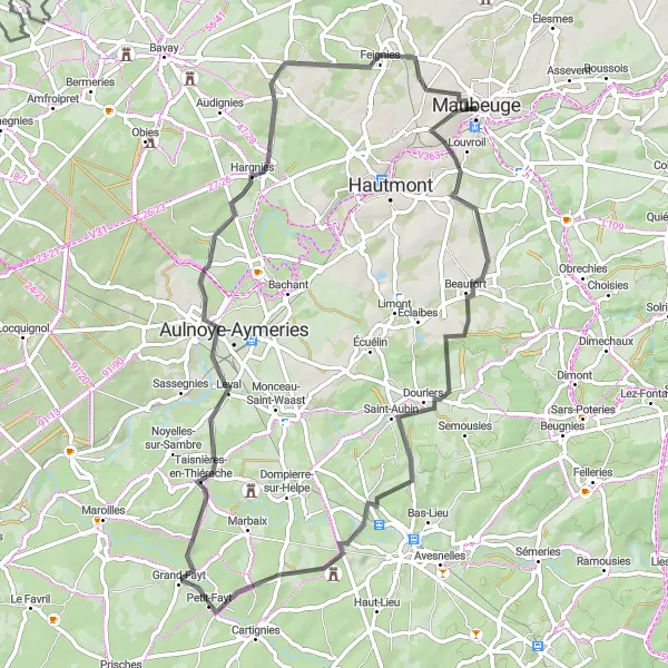 Miniature de la carte de l'inspiration cycliste "Exploration champêtre en road bike" dans la Nord-Pas de Calais, France. Générée par le planificateur d'itinéraire cycliste Tarmacs.app