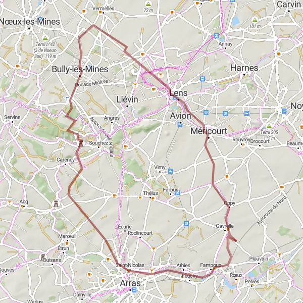 Miniature de la carte de l'inspiration cycliste "Aventure Gravel dans le Nord-Pas de Calais" dans la Nord-Pas de Calais, France. Générée par le planificateur d'itinéraire cycliste Tarmacs.app