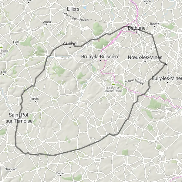 Map miniature of "Exploring the Artois Region" cycling inspiration in Nord-Pas de Calais, France. Generated by Tarmacs.app cycling route planner