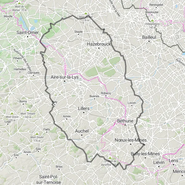 Map miniature of "Journey through the Countryside" cycling inspiration in Nord-Pas de Calais, France. Generated by Tarmacs.app cycling route planner