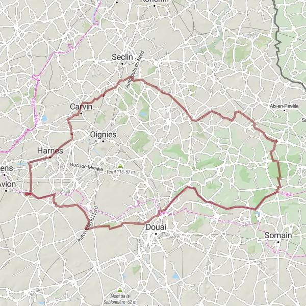 Miniature de la carte de l'inspiration cycliste "Les Vallons du Nord" dans la Nord-Pas de Calais, France. Générée par le planificateur d'itinéraire cycliste Tarmacs.app