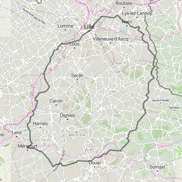 Map miniature of "Discover the Hidden Gems of Méricourt" cycling inspiration in Nord-Pas de Calais, France. Generated by Tarmacs.app cycling route planner