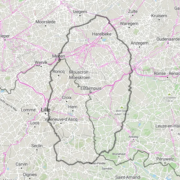 Map miniature of "Mérignies to Pont-à-Marcq Loop" cycling inspiration in Nord-Pas de Calais, France. Generated by Tarmacs.app cycling route planner