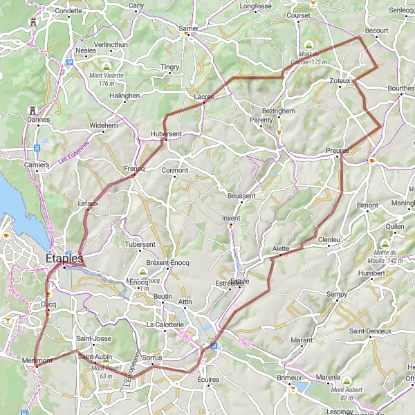 Map miniature of "Off the Beaten Path" cycling inspiration in Nord-Pas de Calais, France. Generated by Tarmacs.app cycling route planner