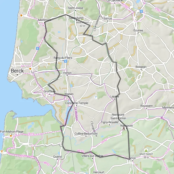 Map miniature of "Scenic Coastal Ride" cycling inspiration in Nord-Pas de Calais, France. Generated by Tarmacs.app cycling route planner