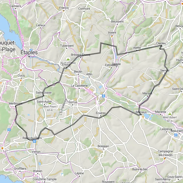 Map miniature of "Countryside Escape" cycling inspiration in Nord-Pas de Calais, France. Generated by Tarmacs.app cycling route planner