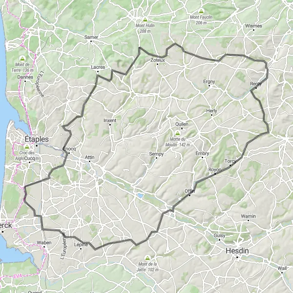 Map miniature of "The Ultimate Merlimont Challenge" cycling inspiration in Nord-Pas de Calais, France. Generated by Tarmacs.app cycling route planner