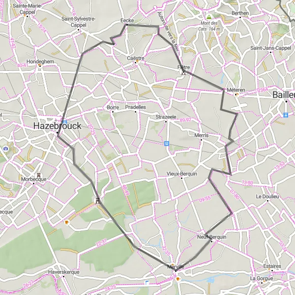 Map miniature of "Hazebrouck Loop" cycling inspiration in Nord-Pas de Calais, France. Generated by Tarmacs.app cycling route planner