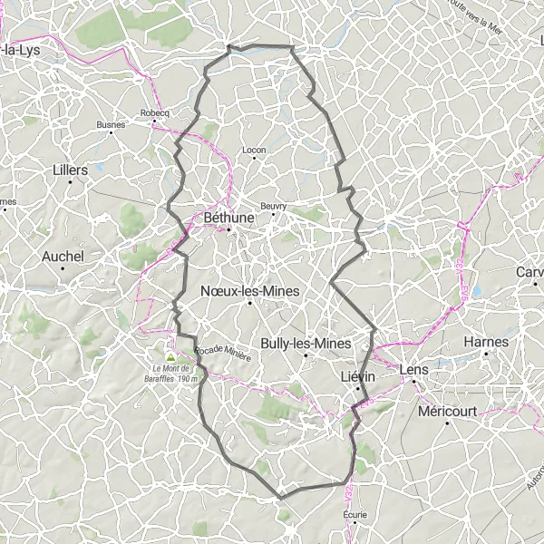 Map miniature of "The Lys Valley Loop" cycling inspiration in Nord-Pas de Calais, France. Generated by Tarmacs.app cycling route planner