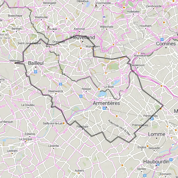 Map miniature of "The Flavors of Flanders" cycling inspiration in Nord-Pas de Calais, France. Generated by Tarmacs.app cycling route planner