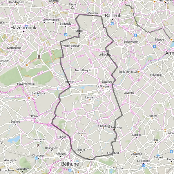 Map miniature of "The Rural Escape" cycling inspiration in Nord-Pas de Calais, France. Generated by Tarmacs.app cycling route planner