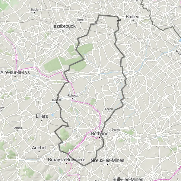 Miniature de la carte de l'inspiration cycliste "Les Charmes de l'Artois" dans la Nord-Pas de Calais, France. Générée par le planificateur d'itinéraire cycliste Tarmacs.app