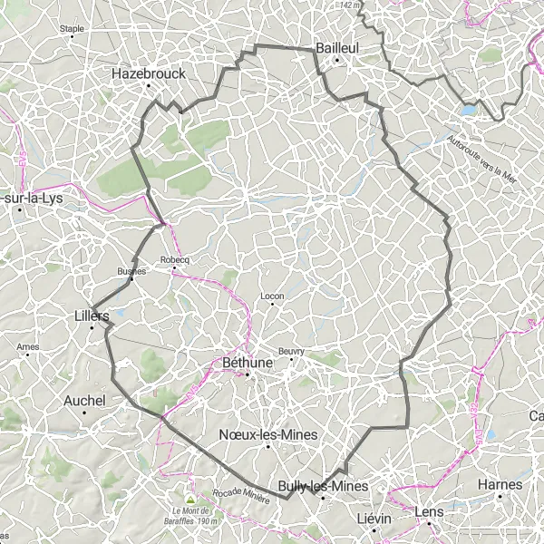 Miniature de la carte de l'inspiration cycliste "La Vallée de la Lys" dans la Nord-Pas de Calais, France. Générée par le planificateur d'itinéraire cycliste Tarmacs.app