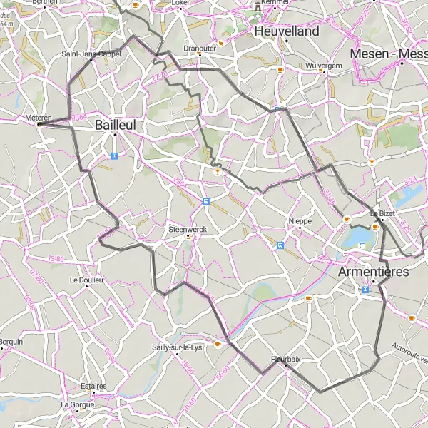 Miniature de la carte de l'inspiration cycliste "Scenic 51 km Road Cycling Route in Northern France" dans la Nord-Pas de Calais, France. Générée par le planificateur d'itinéraire cycliste Tarmacs.app