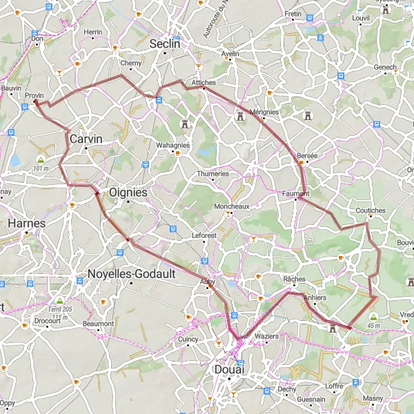 Map miniature of "Meurchin - Phalempin - Bersée - Lallaing - Auby - Terril 113 - Cité Saint-Jean" cycling inspiration in Nord-Pas de Calais, France. Generated by Tarmacs.app cycling route planner