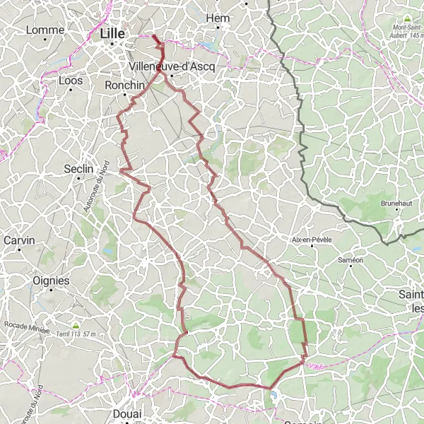 Map miniature of "Forest and Farmlands Gravel Adventure" cycling inspiration in Nord-Pas de Calais, France. Generated by Tarmacs.app cycling route planner