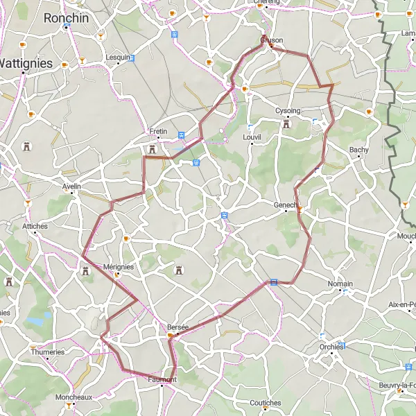 Miniature de la carte de l'inspiration cycliste "Boucle d'Ennevelin" dans la Nord-Pas de Calais, France. Générée par le planificateur d'itinéraire cycliste Tarmacs.app