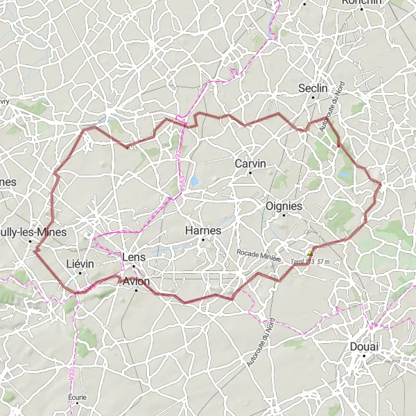 Miniature de la carte de l'inspiration cycliste "Boucle d'Évin-Malmaison" dans la Nord-Pas de Calais, France. Générée par le planificateur d'itinéraire cycliste Tarmacs.app