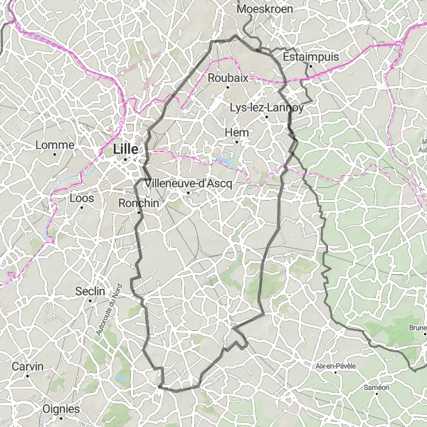Map miniature of "The Cultural Trail" cycling inspiration in Nord-Pas de Calais, France. Generated by Tarmacs.app cycling route planner