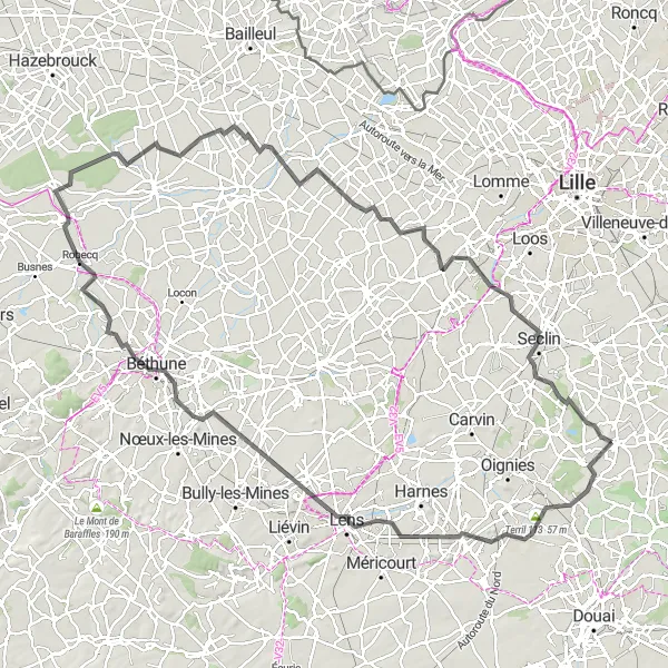 Map miniature of "The Lys Valley Loop" cycling inspiration in Nord-Pas de Calais, France. Generated by Tarmacs.app cycling route planner