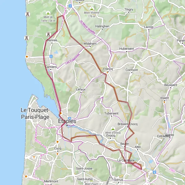 Miniature de la carte de l'inspiration cycliste "Aventure entre Terre et Mer" dans la Nord-Pas de Calais, France. Générée par le planificateur d'itinéraire cycliste Tarmacs.app
