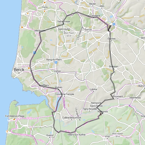 Map miniature of "Countryside Ride" cycling inspiration in Nord-Pas de Calais, France. Generated by Tarmacs.app cycling route planner