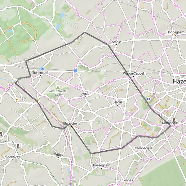 Map miniature of "Countryside and Scenic Views" cycling inspiration in Nord-Pas de Calais, France. Generated by Tarmacs.app cycling route planner