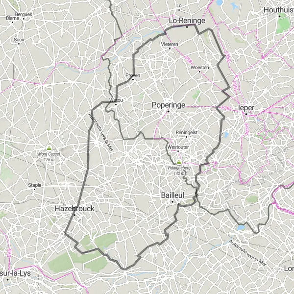 Miniature de la carte de l'inspiration cycliste "Les trésors cachés du Nord-Pas de Calais" dans la Nord-Pas de Calais, France. Générée par le planificateur d'itinéraire cycliste Tarmacs.app