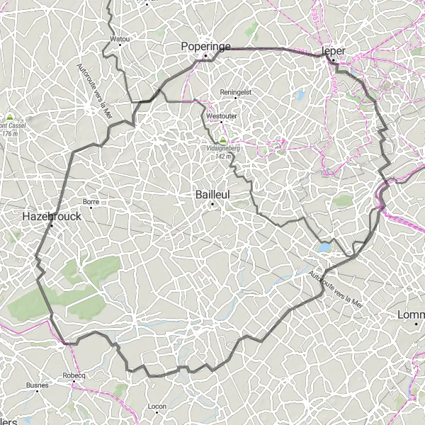 Miniature de la carte de l'inspiration cycliste "Le grand tour du Nord-Pas de Calais" dans la Nord-Pas de Calais, France. Générée par le planificateur d'itinéraire cycliste Tarmacs.app