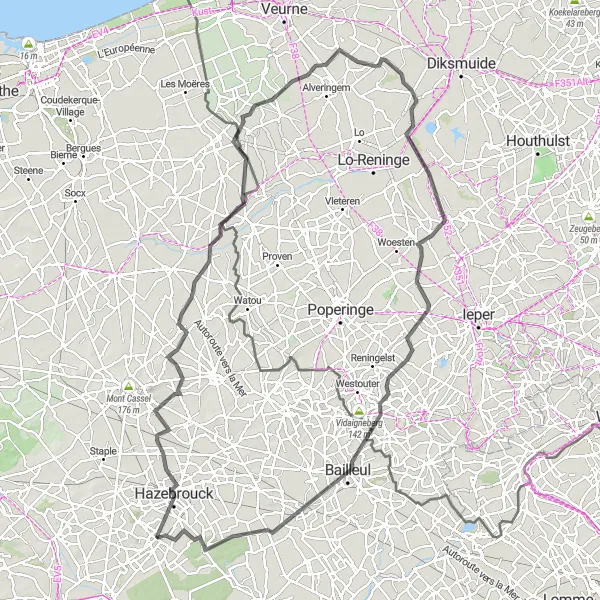 Map miniature of "The Morbecque Special" cycling inspiration in Nord-Pas de Calais, France. Generated by Tarmacs.app cycling route planner