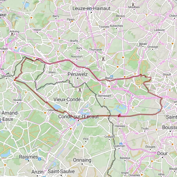 Miniature de la carte de l'inspiration cycliste "La Route des Châteaux de Hainaut" dans la Nord-Pas de Calais, France. Générée par le planificateur d'itinéraire cycliste Tarmacs.app