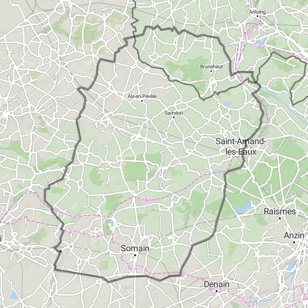 Map miniature of "The Thun-Saint-Amand Road" cycling inspiration in Nord-Pas de Calais, France. Generated by Tarmacs.app cycling route planner