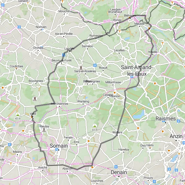 Map miniature of "Thun-Saint-Amand Loop" cycling inspiration in Nord-Pas de Calais, France. Generated by Tarmacs.app cycling route planner