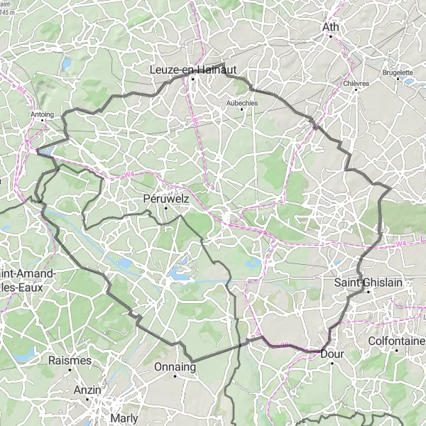 Map miniature of "Quiévrain Challenge" cycling inspiration in Nord-Pas de Calais, France. Generated by Tarmacs.app cycling route planner