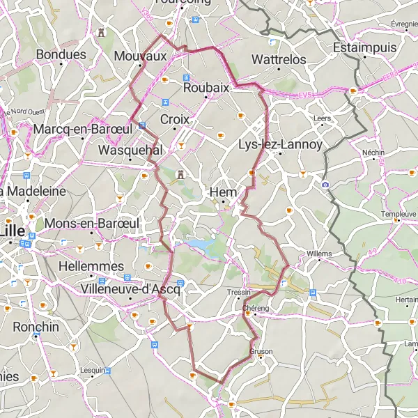 Map miniature of "Scenic Gravel Route" cycling inspiration in Nord-Pas de Calais, France. Generated by Tarmacs.app cycling route planner