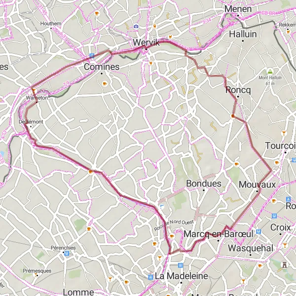 Miniature de la carte de l'inspiration cycliste "Les Chemins de la Campagne" dans la Nord-Pas de Calais, France. Générée par le planificateur d'itinéraire cycliste Tarmacs.app