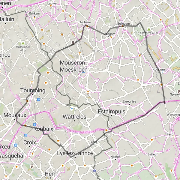 Map miniature of "Tourcoing and Roubaix Loop" cycling inspiration in Nord-Pas de Calais, France. Generated by Tarmacs.app cycling route planner