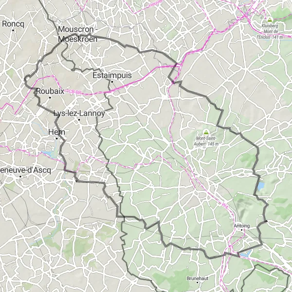 Map miniature of "Tourcoing and Croix Adventure" cycling inspiration in Nord-Pas de Calais, France. Generated by Tarmacs.app cycling route planner