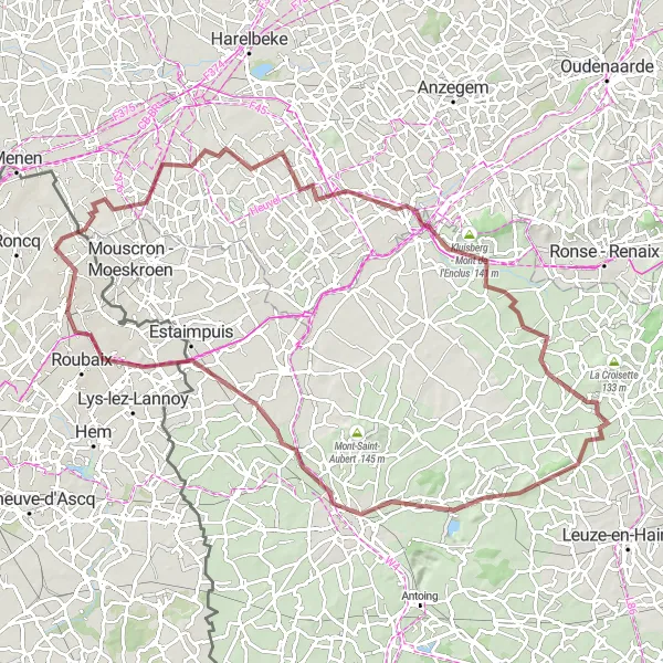 Map miniature of "Challenging Gravel Loop with Neuville-en-Ferrain" cycling inspiration in Nord-Pas de Calais, France. Generated by Tarmacs.app cycling route planner