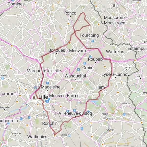 Miniature de la carte de l'inspiration cycliste "Entre nature et patrimoine" dans la Nord-Pas de Calais, France. Générée par le planificateur d'itinéraire cycliste Tarmacs.app