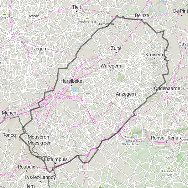 Miniature de la carte de l'inspiration cycliste "Boucle des Monts de Flandre" dans la Nord-Pas de Calais, France. Générée par le planificateur d'itinéraire cycliste Tarmacs.app